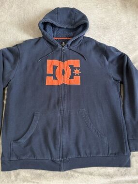 DC hoodie Jacket Sweater Sherpa lined full zip navy XXL